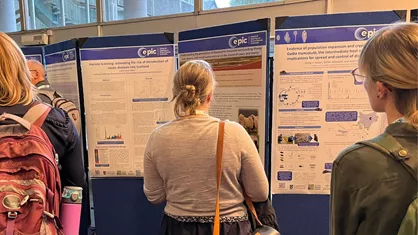 scientists looking at posters